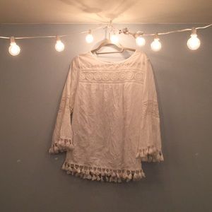 White cottage core/boho fringe blouse